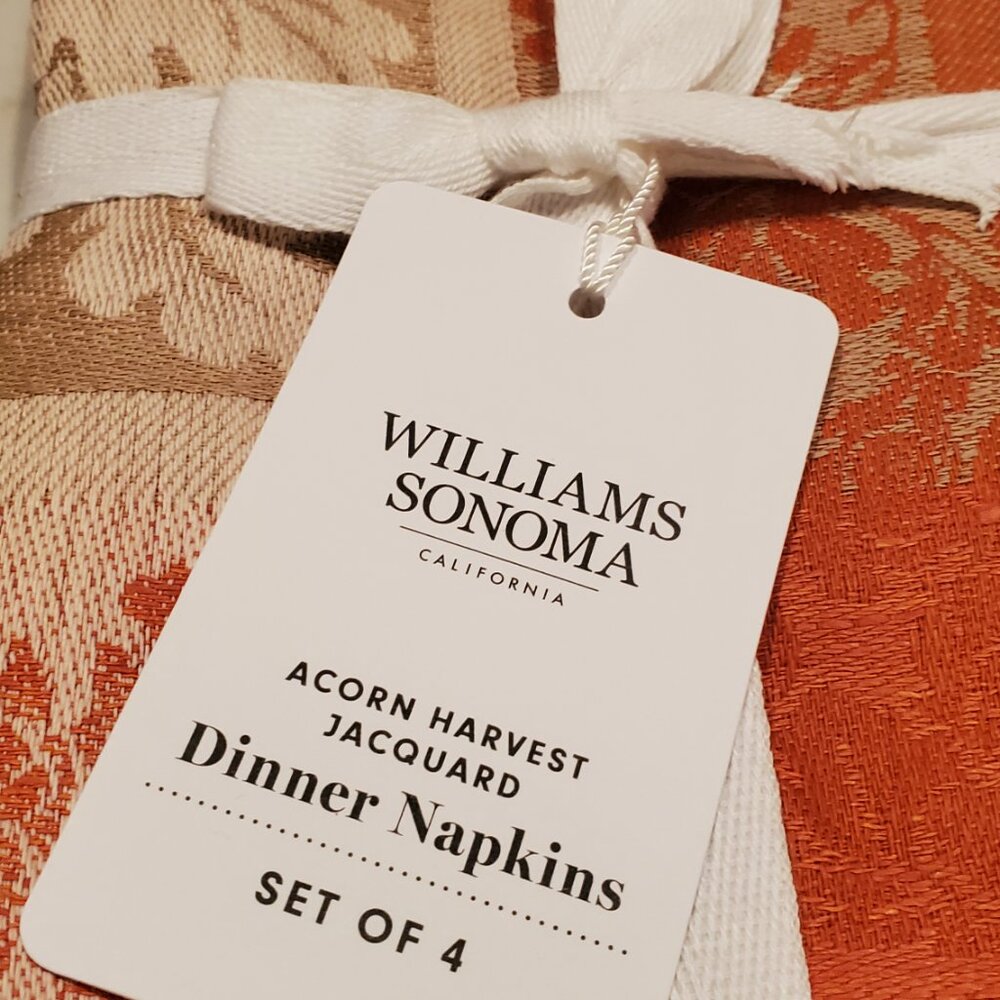 NWT Williams Sonoma "Acorn Harvest Jacquard" Dinner Napkins - set of 8! - Picture 2 of 5